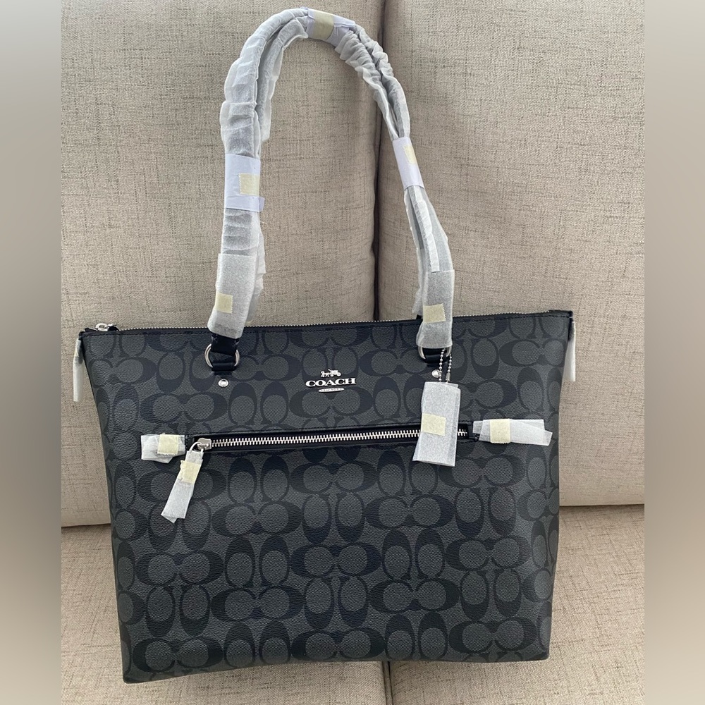 Coach Signature Gallery Tote Silver Graphite/Black